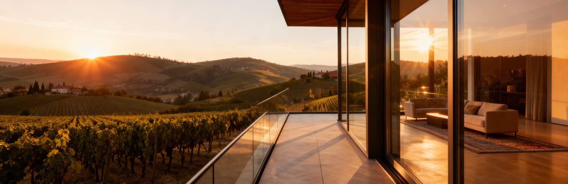 Attico di lusso ad Asti con terrazzo panoramico e vista sulle colline del Monferrato, eleganti rifiniture in vetro e legno.