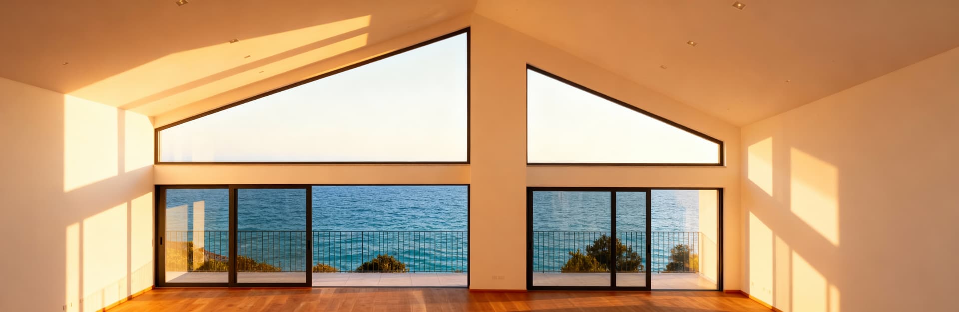 Attico panoramico a Massa-Carrara con vista mare, ampie vetrate, pavimenti in legno e design contemporaneo.