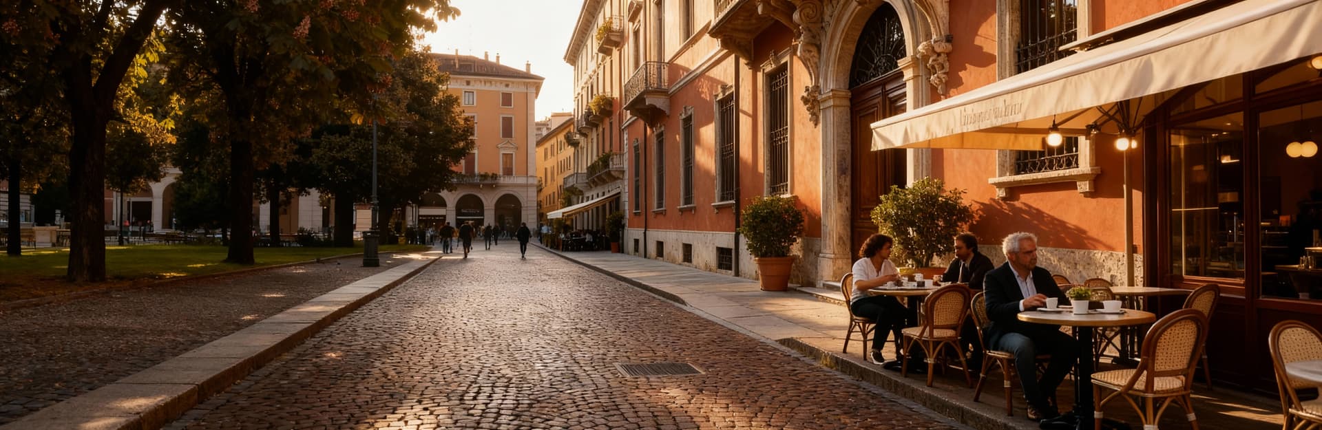Elegante palazzo a Piacenza illuminato dalla luce del mattino, con dettagli architettonici e atmosfere vivaci.