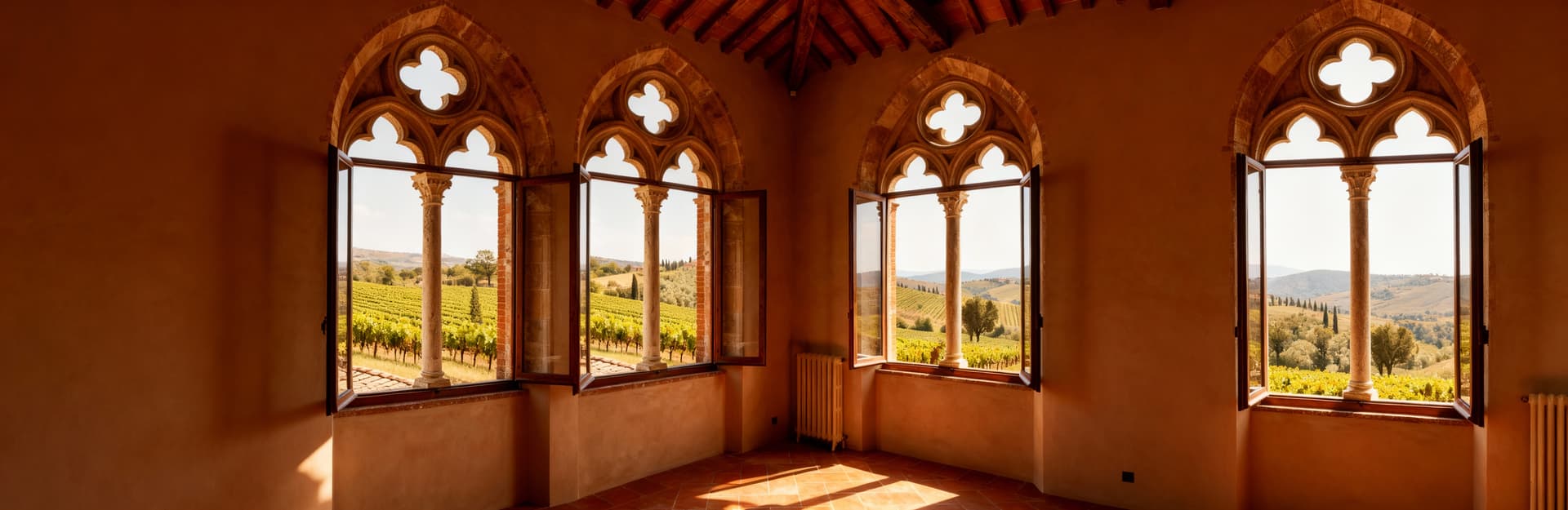 Luxurious apartments for sale in the province of Siena, surrounded by Gothic architecture, vineyards, and historic villages.