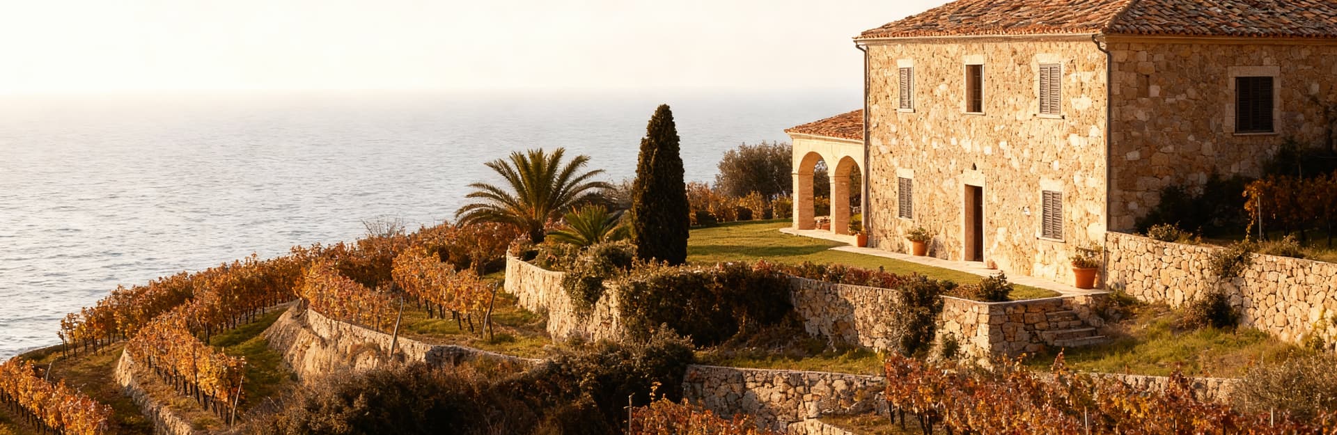 Agricultural estates for sale in Argentario, featuring breathtaking views of olive groves and vineyards by the sea.