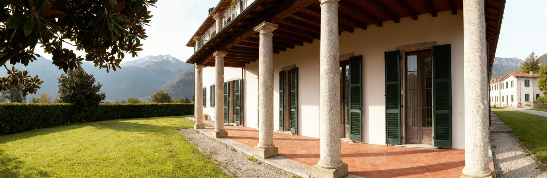 Independent houses for sale in Cuneo, featuring stunning mountain views and elegant architecture in a tranquil setting.