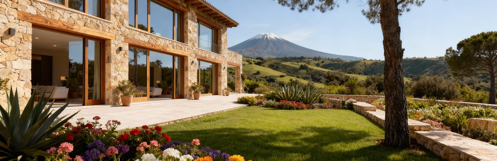 Luxury villas for sale in Catania, showcasing stunning views of the Ionian Sea and Mount Etna's unique landscape.