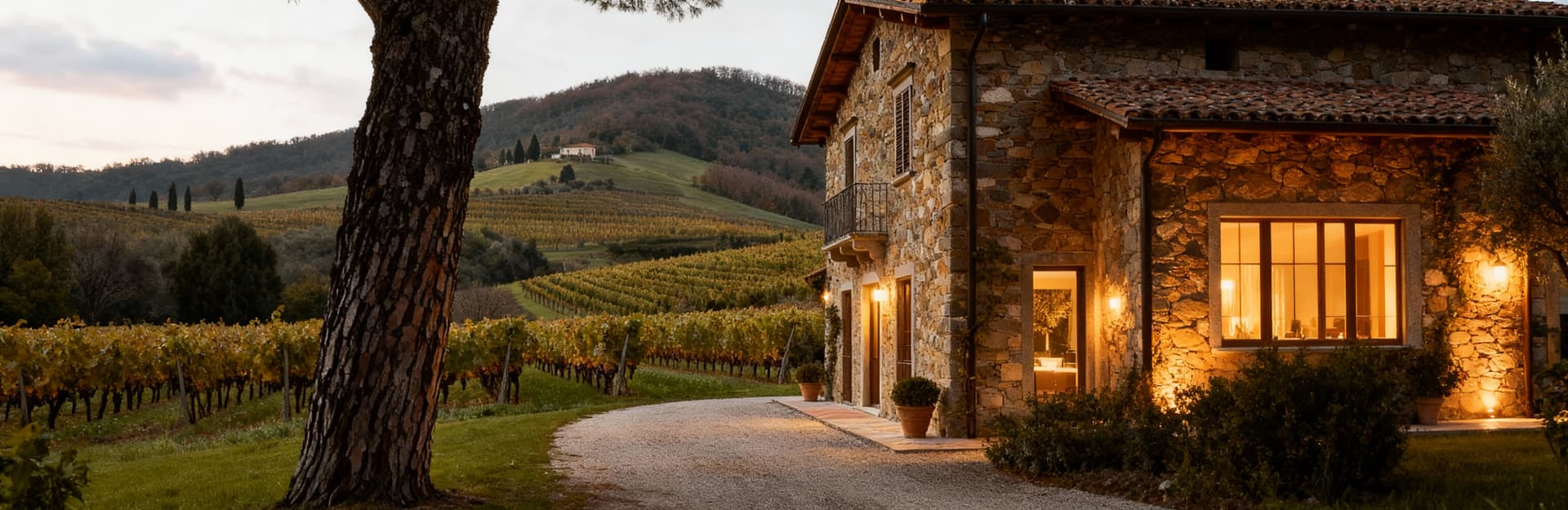 Charming rural properties for sale in Lucca province, surrounded by historic villas, vineyards, and lush countryside.