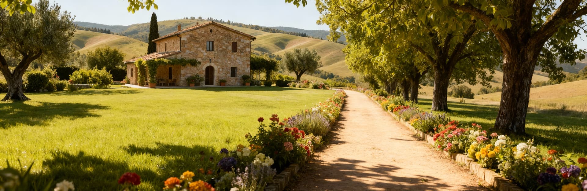 Elegant villas for sale in Florence's countryside, surrounded by stunning landscapes of hills, vineyards, and olive groves.