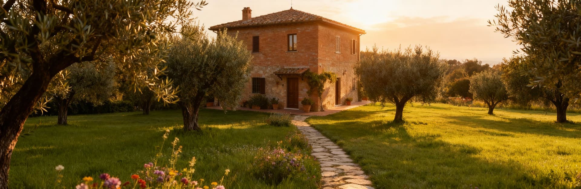 Charming agriturismos for sale in the Perugia countryside, surrounded by rolling hills, vineyards, and olive groves.