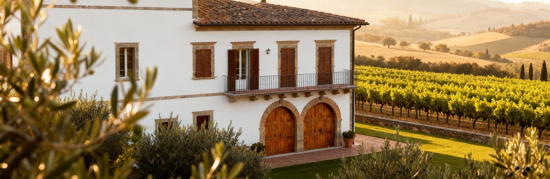 Stunning villas for sale in Viterbo, Lazio, surrounded by picturesque landscapes of hills, vineyards, and olive groves.