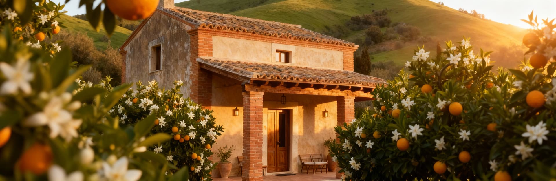 Rustic homes for sale in Syracuse, Sicily, surrounded by citrus groves and hills, showcasing beautiful architecture and stunning views.