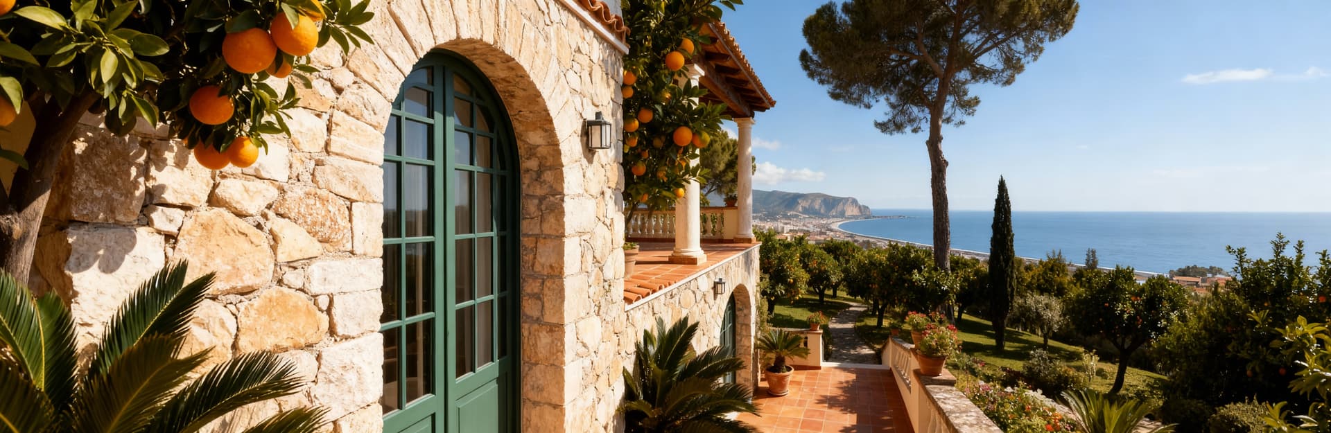 Luxury properties for sale in Messina, Campagna area, featuring elegant villas and scenic views of ancient citrus groves.