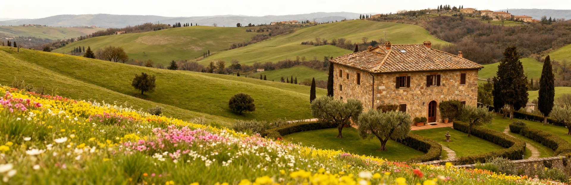 Charming Tuscan farmhouses for sale in Versilia, surrounded by lush hills and ancient olive groves, offering serene countryside living.