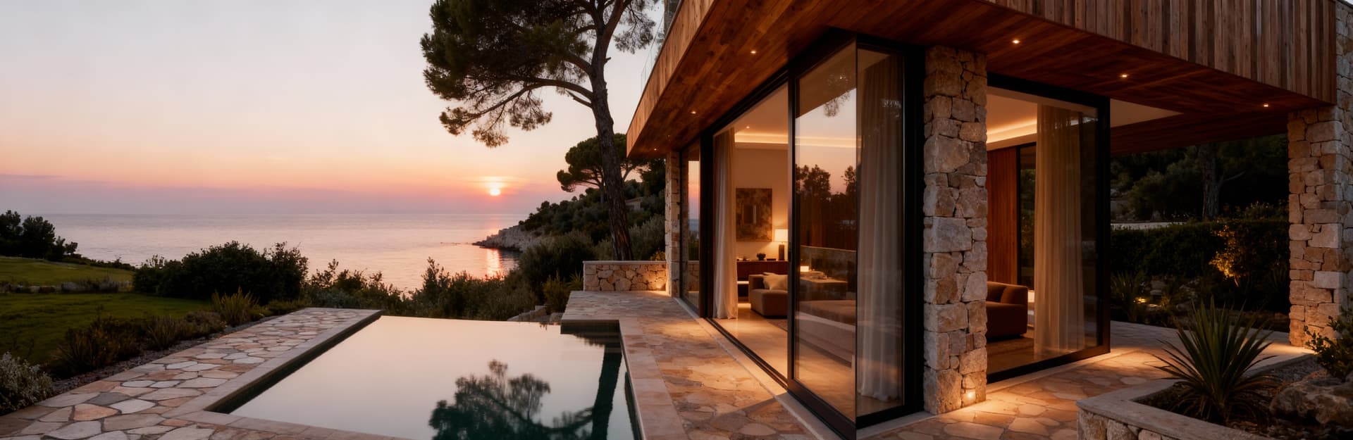 Elegante villa in vendita ad Arezzo, immersa in uliveti, con vista sul mare adriatico e riflessi romantici al tramonto.