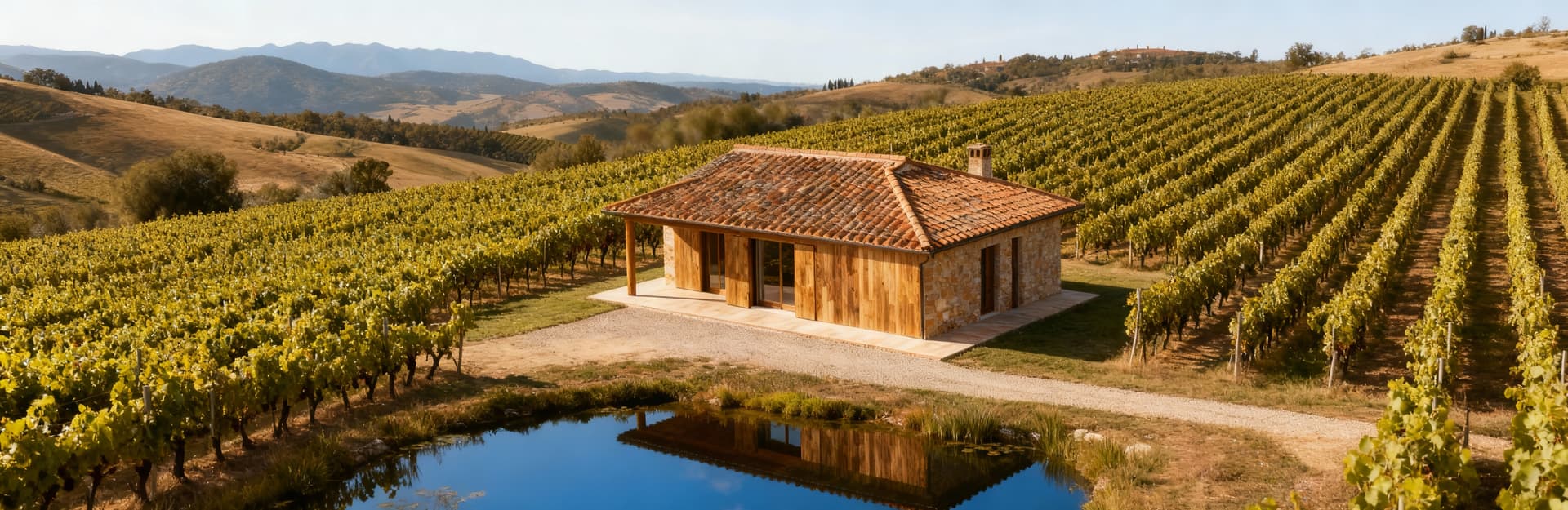 Charming Tuscan farmhouse for sale in the countryside, surrounded by rolling hills, olive groves, and breathtaking vineyards.