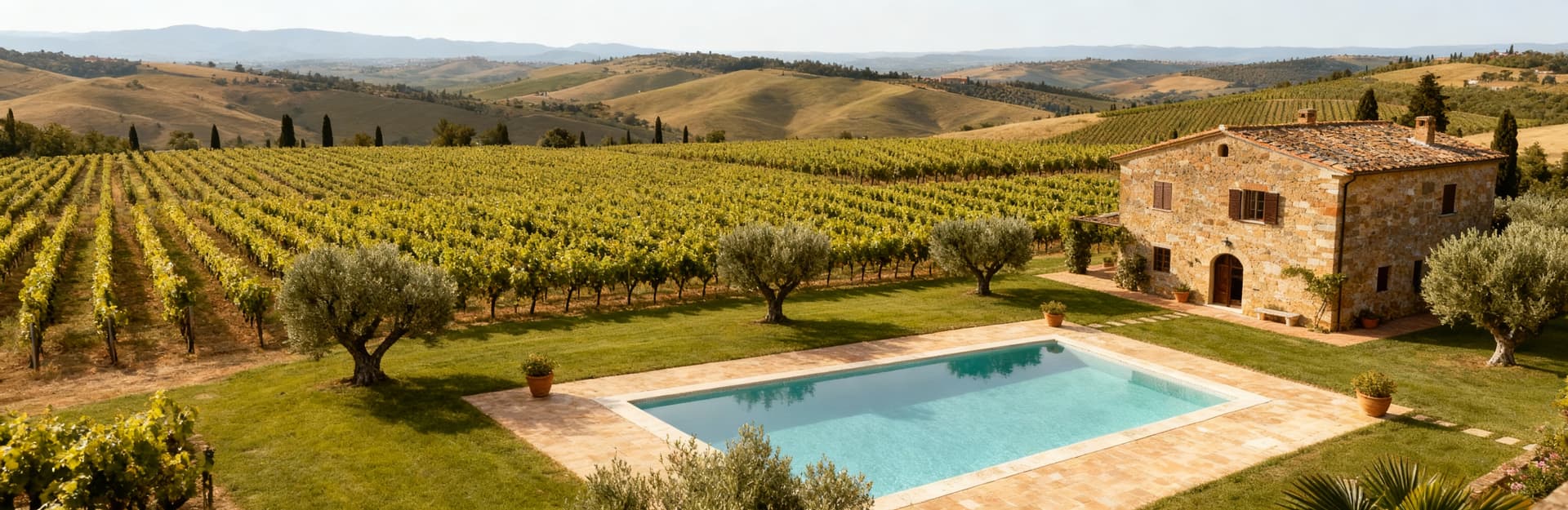 Charming Chianti countryside with vineyards, olive groves, and historic farms for sale, showcasing Tuscany's stunning landscapes.