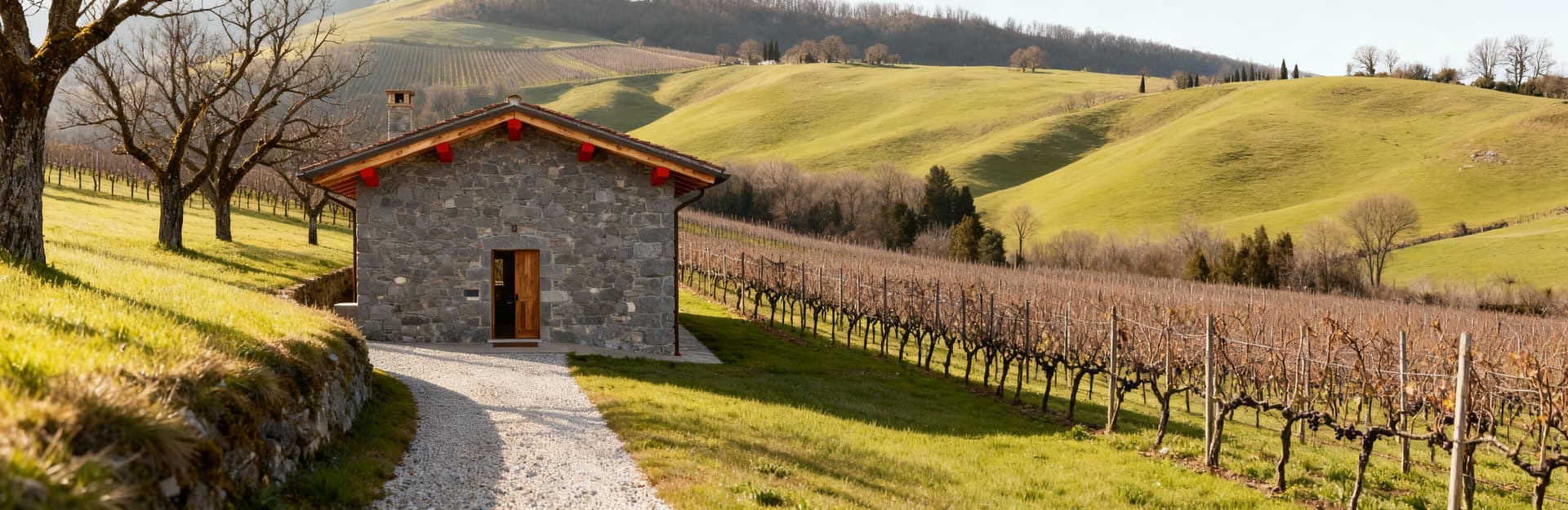 Rustic villas and farmhouses for sale in the picturesque countryside of Modena, surrounded by hills and vineyards.