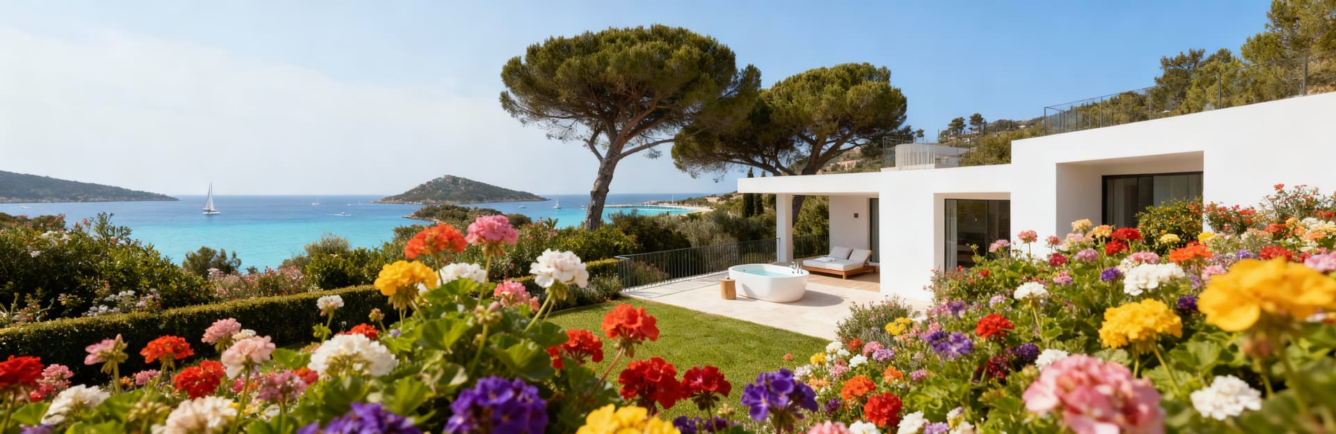 Luxury properties for sale in Porto Cervo, featuring villas with pools and sea views in an exclusive Costa Smeralda setting.