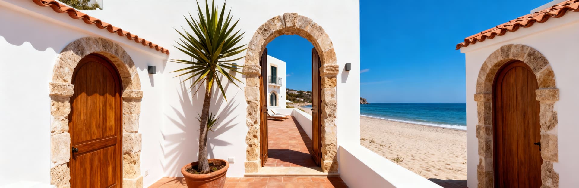 Albergo in vendita in Sicilia, affacciato sulla spiaggia, con elementi in pietra e legno, in un contesto marittimo storico.