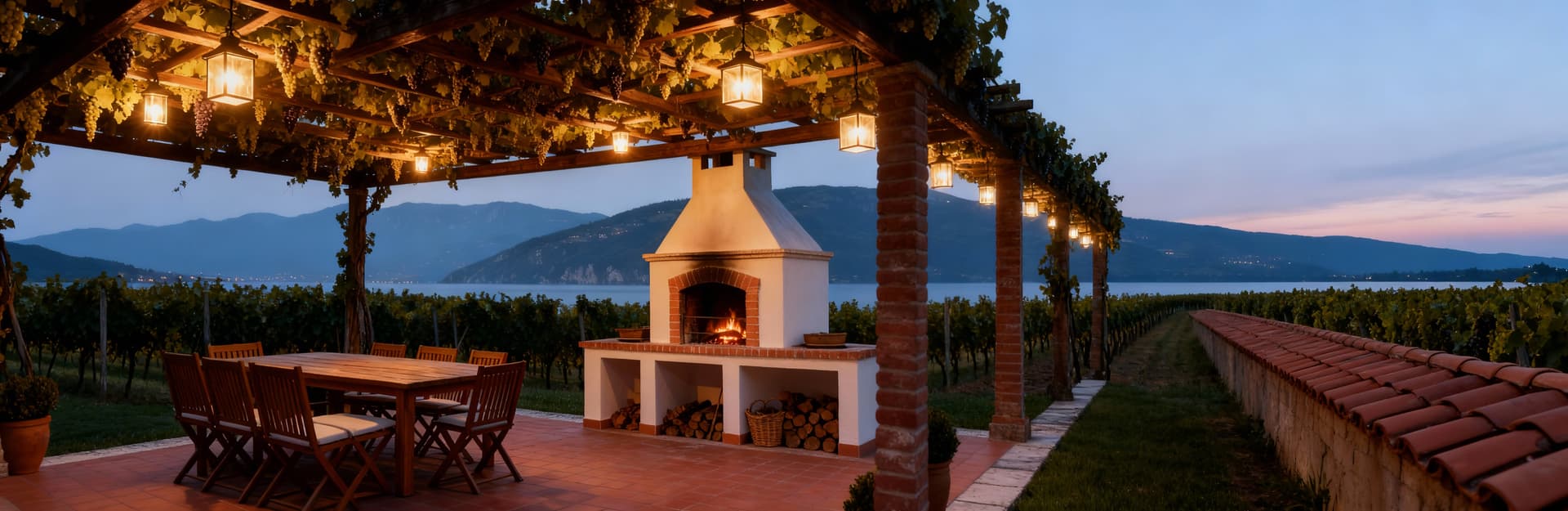 Scenic view of farms for sale in Lombardy by Lake Garda, showcasing lush vineyards and historic villages.