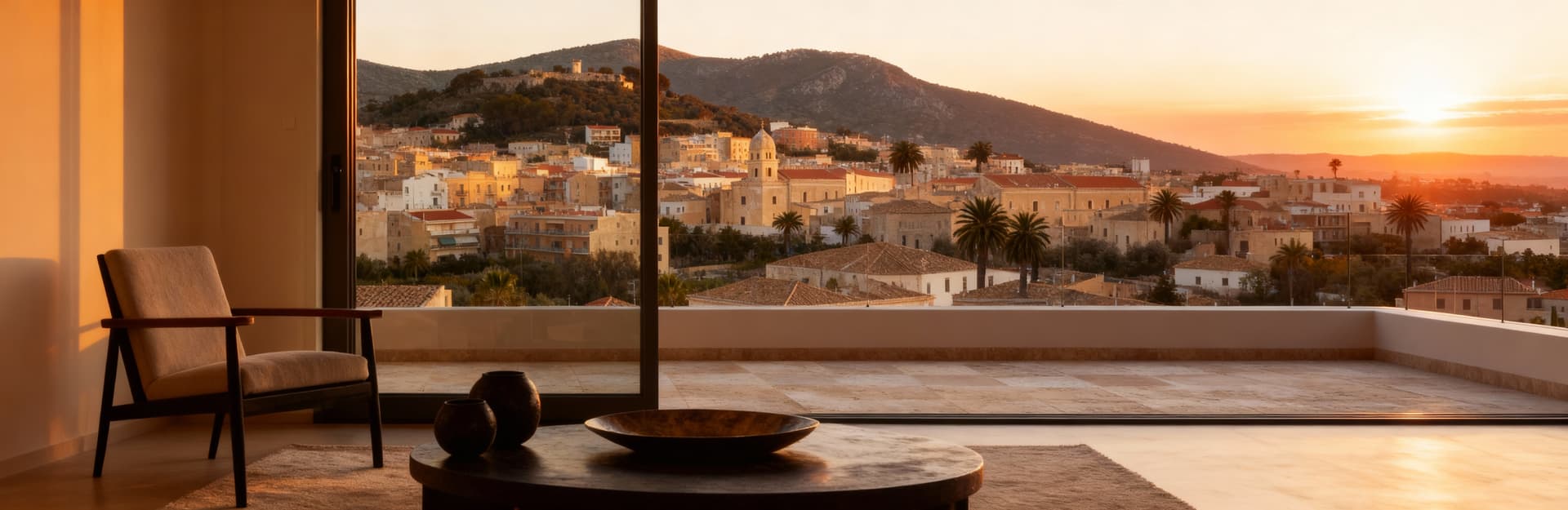 Stunning penthouses for sale in Sassari, featuring modern interiors, spacious terraces, and breathtaking city and hillside views.