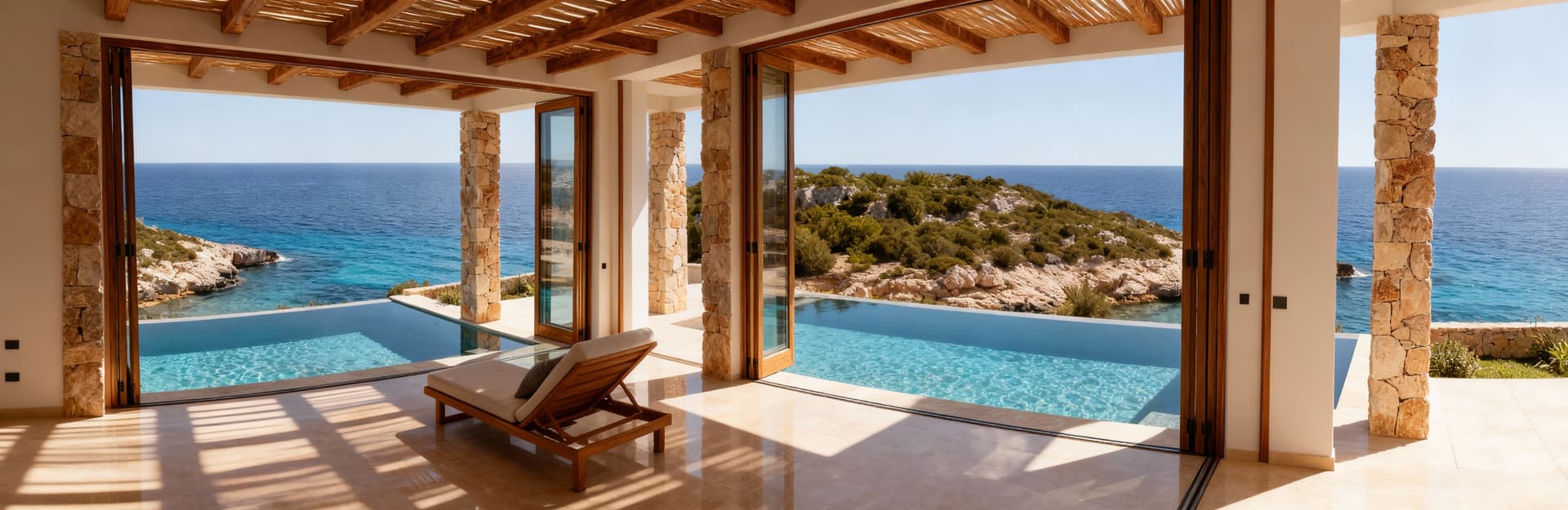 Luxurious seaside villas for sale in the Balearic Islands, showcasing stunning views and upscale amenities.