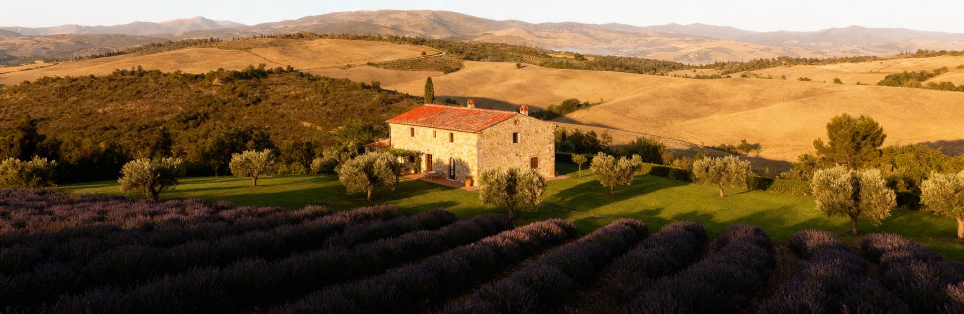 Semi-detached houses for sale in the Tuscan countryside, featuring private green spaces and traditional architecture.
