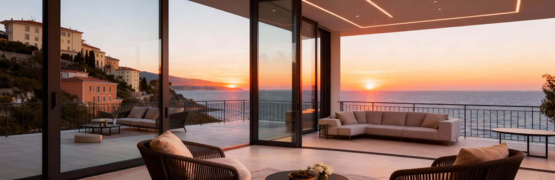 Luxury penthouses for sale in Genoa, seaside area, featuring spacious terraces and stunning views of the Ligurian Sea.