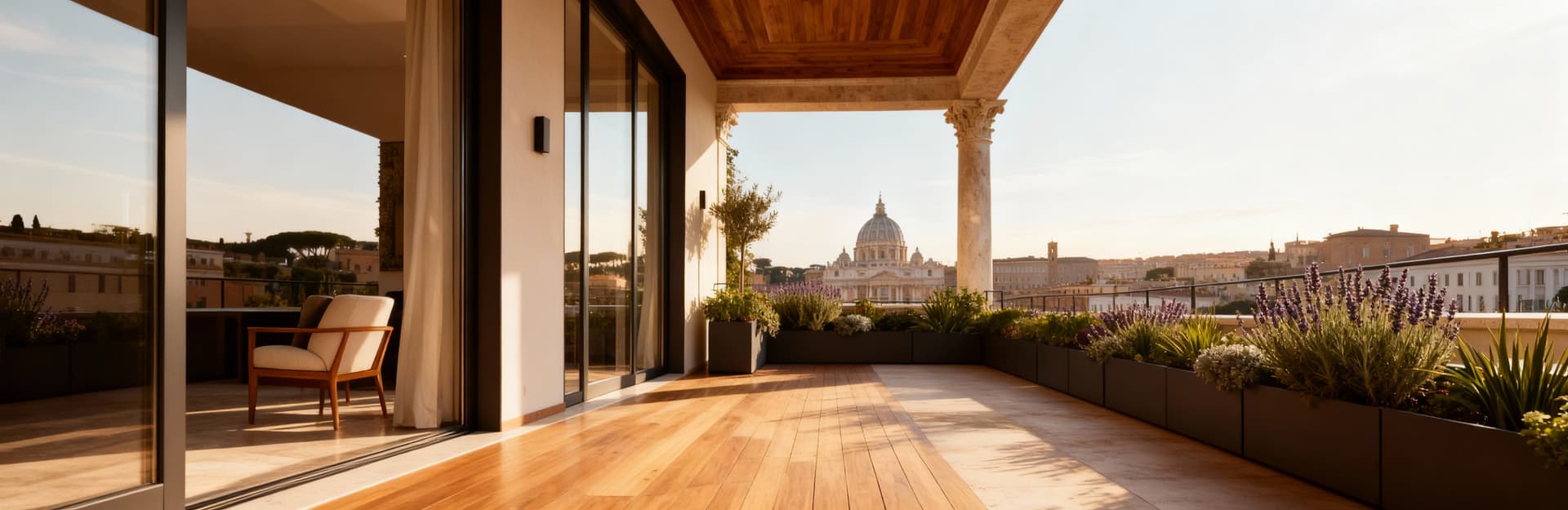 Luxury penthouses for sale in Rome, offering stunning views of historic monuments and bright, spacious living areas.