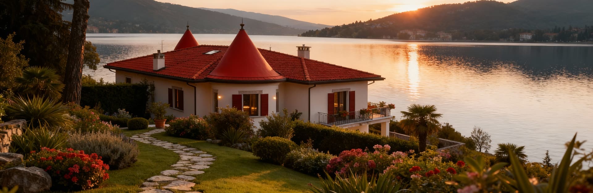 Villa in vendita a Monza e Brianza, affacciata sul lago di Varese, immersa nella natura con giardino fiorito e riflessi magici.