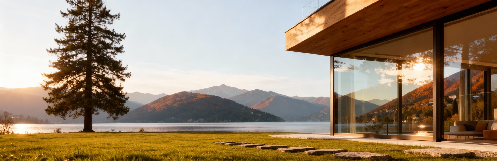 Elegant penthouses for sale at Lake Maggiore, featuring stunning lake views and large windows in breathtaking natural scenery.