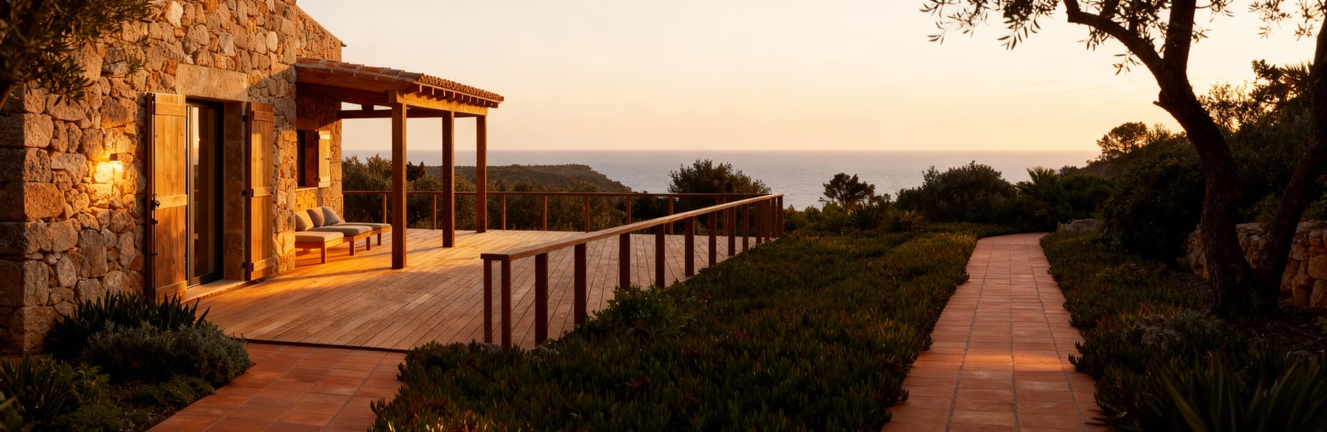 Independent villas for sale in Porto Cervo's countryside, surrounded by greenery and featuring spacious private outdoor areas.