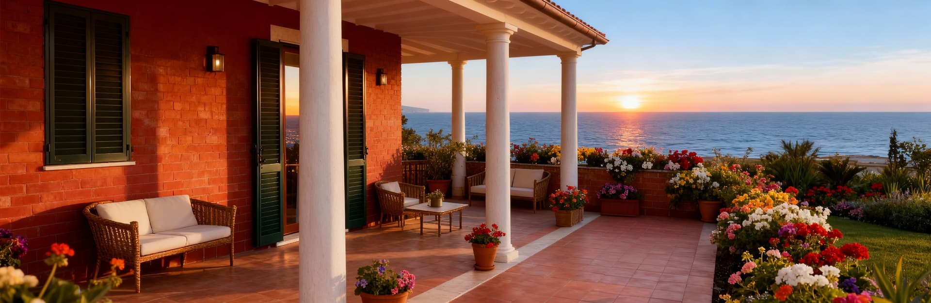 Bright semi-detached houses for sale in Livorno, near the beach, featuring lush gardens and spacious verandas.