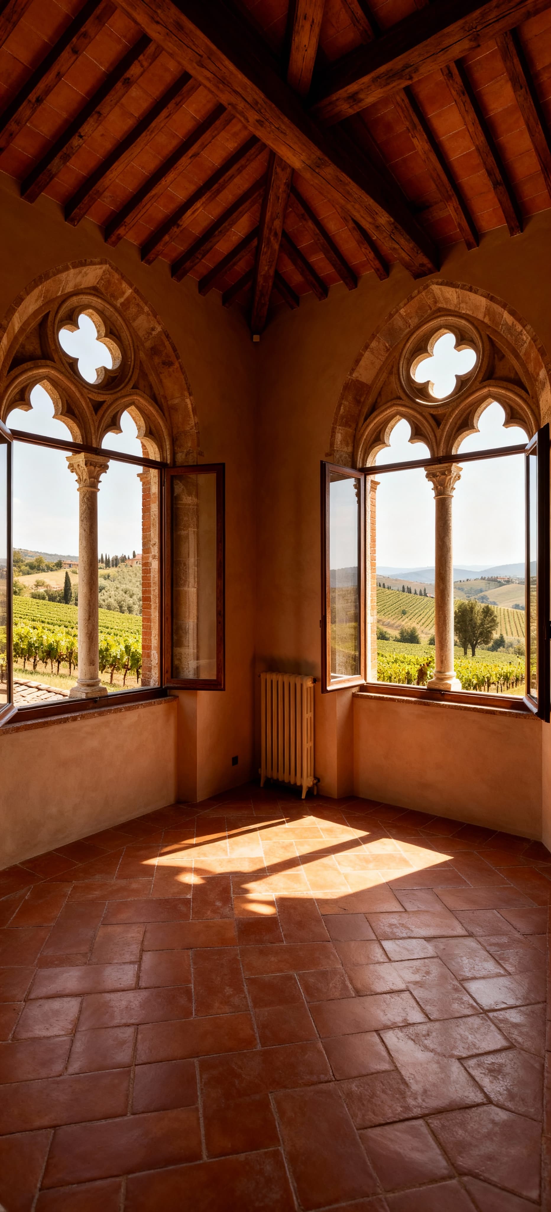 Luxurious apartments for sale in the province of Siena, surrounded by Gothic architecture, vineyards, and historic villages.