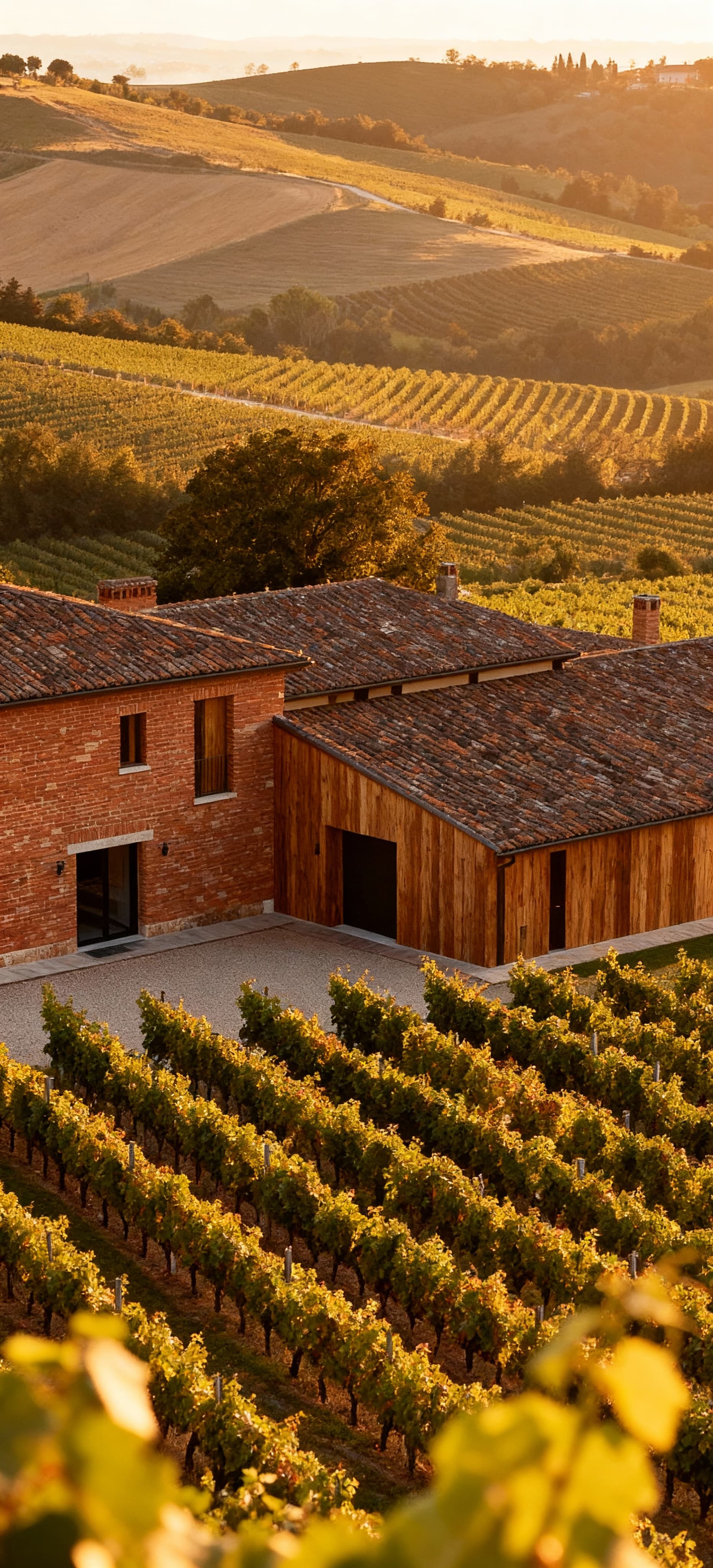 A stunning view of beautiful vineyards and historic farms for sale in Asti, a picturesque city in the Piemonte region.