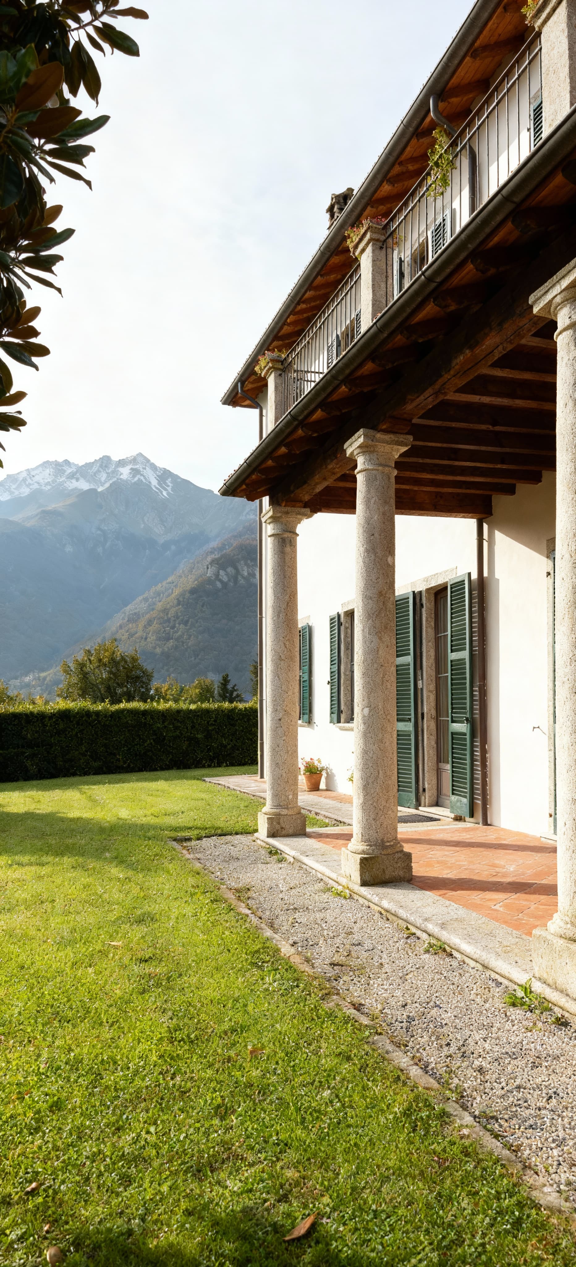 Independent houses for sale in Cuneo, featuring stunning mountain views and elegant architecture in a tranquil setting.
