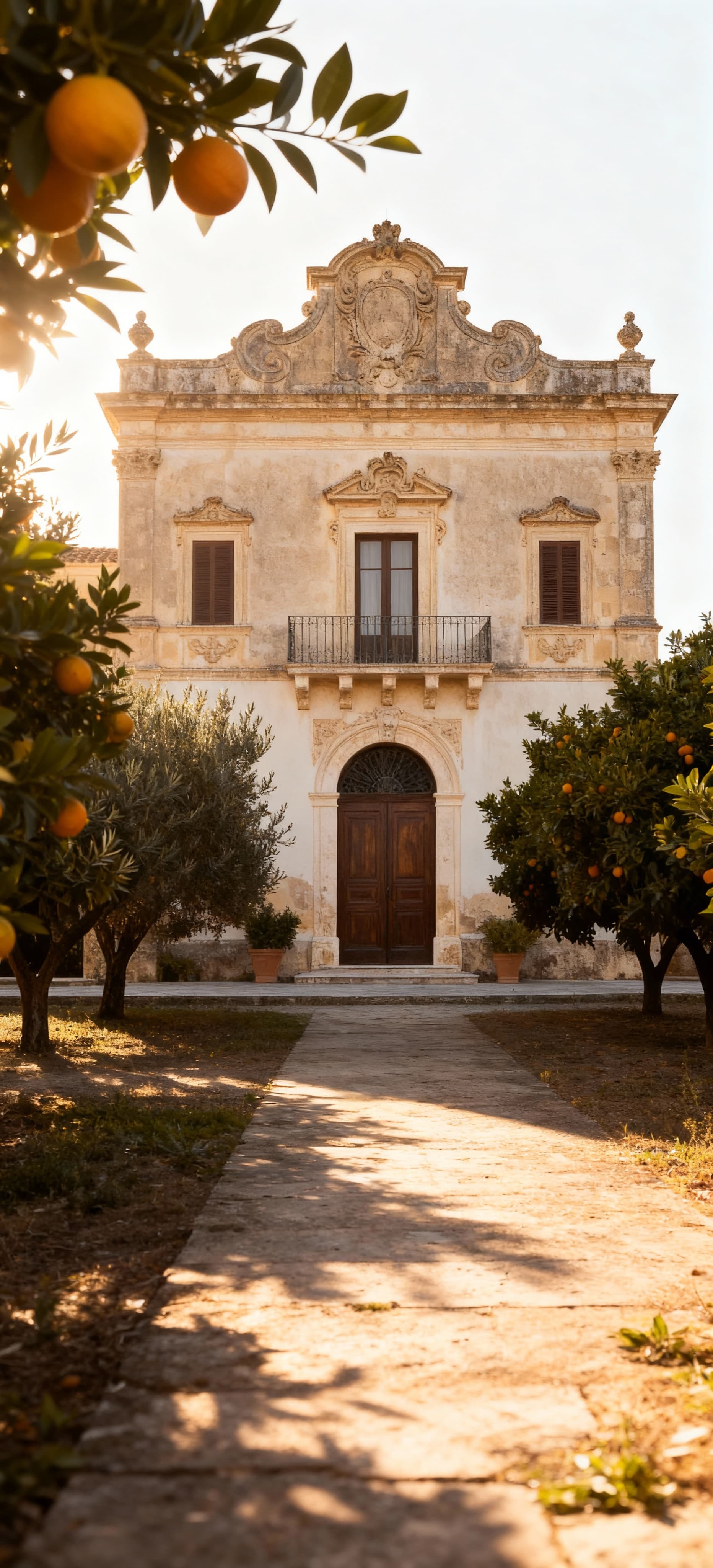 Baroque beauty of Syracuse countryside with rustic farmhouses amidst fragrant citrus groves and olive orchards for sale.