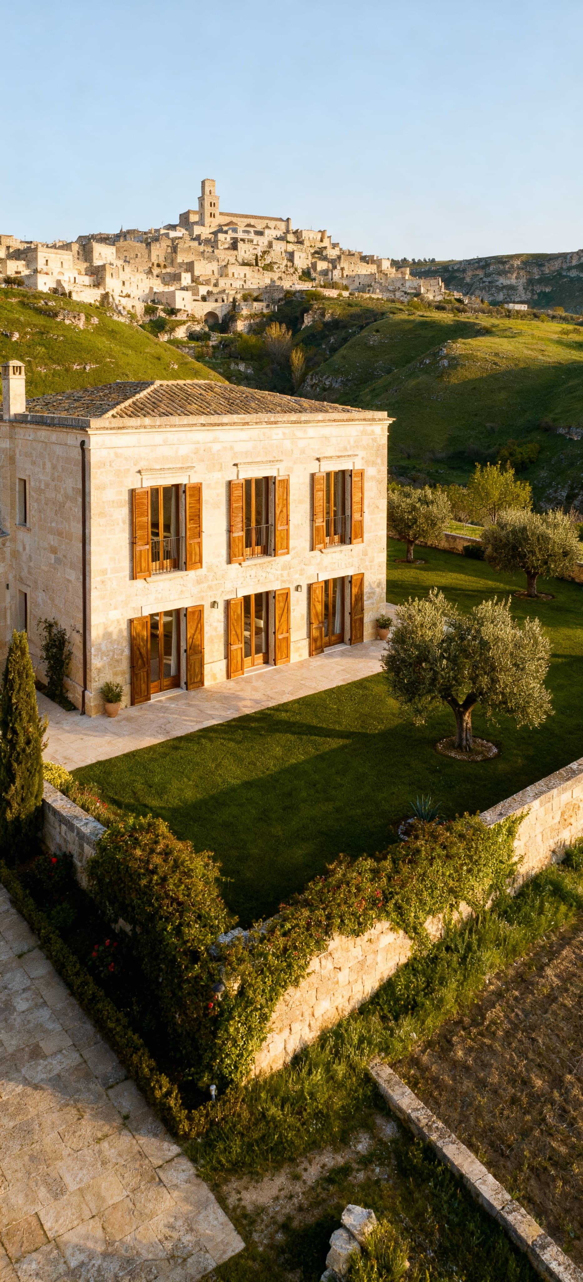 Luxury villas for sale in Matera, Basilicata, surrounded by scenic hills and historical Sassi, ideal for elegant living.
