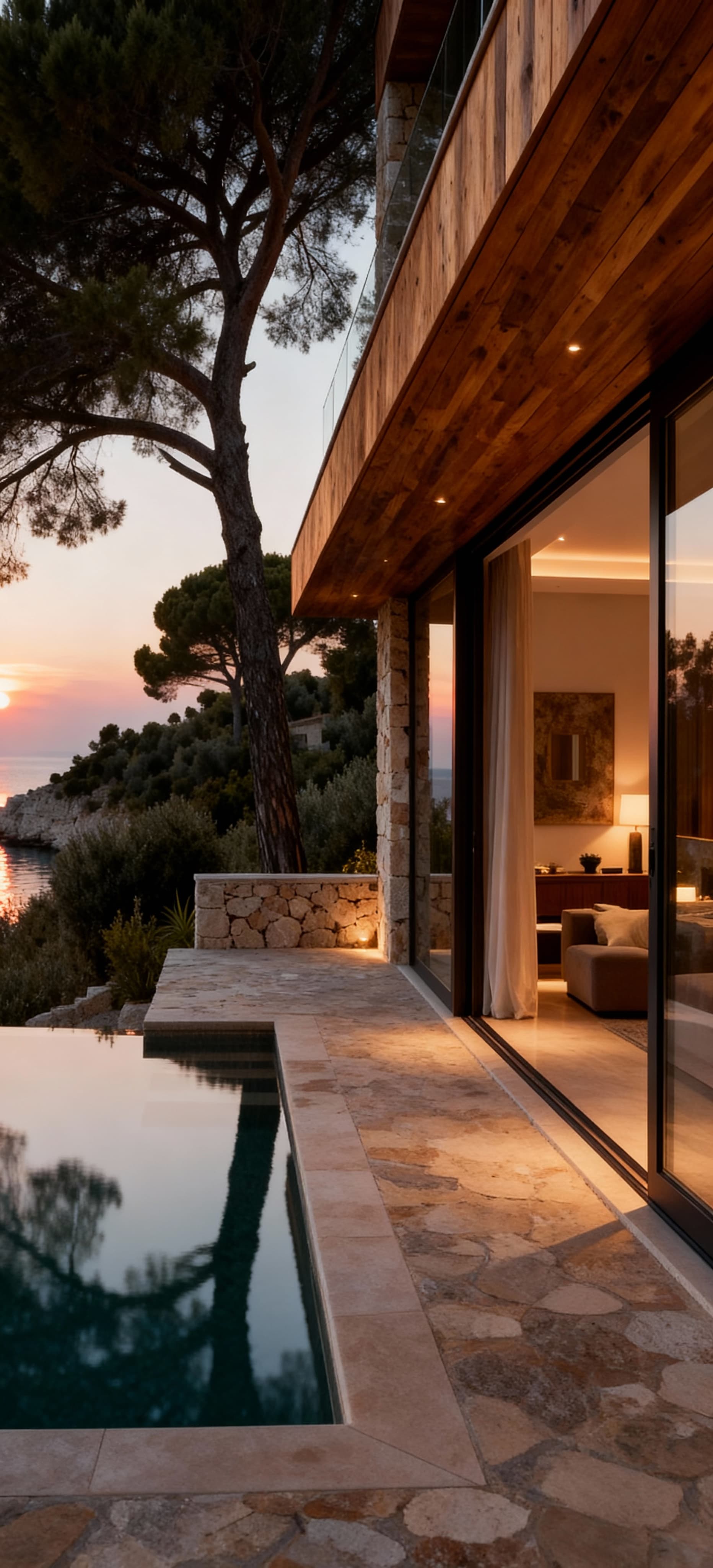 Elegante villa in vendita ad Arezzo, immersa in uliveti, con vista sul mare adriatico e riflessi romantici al tramonto.