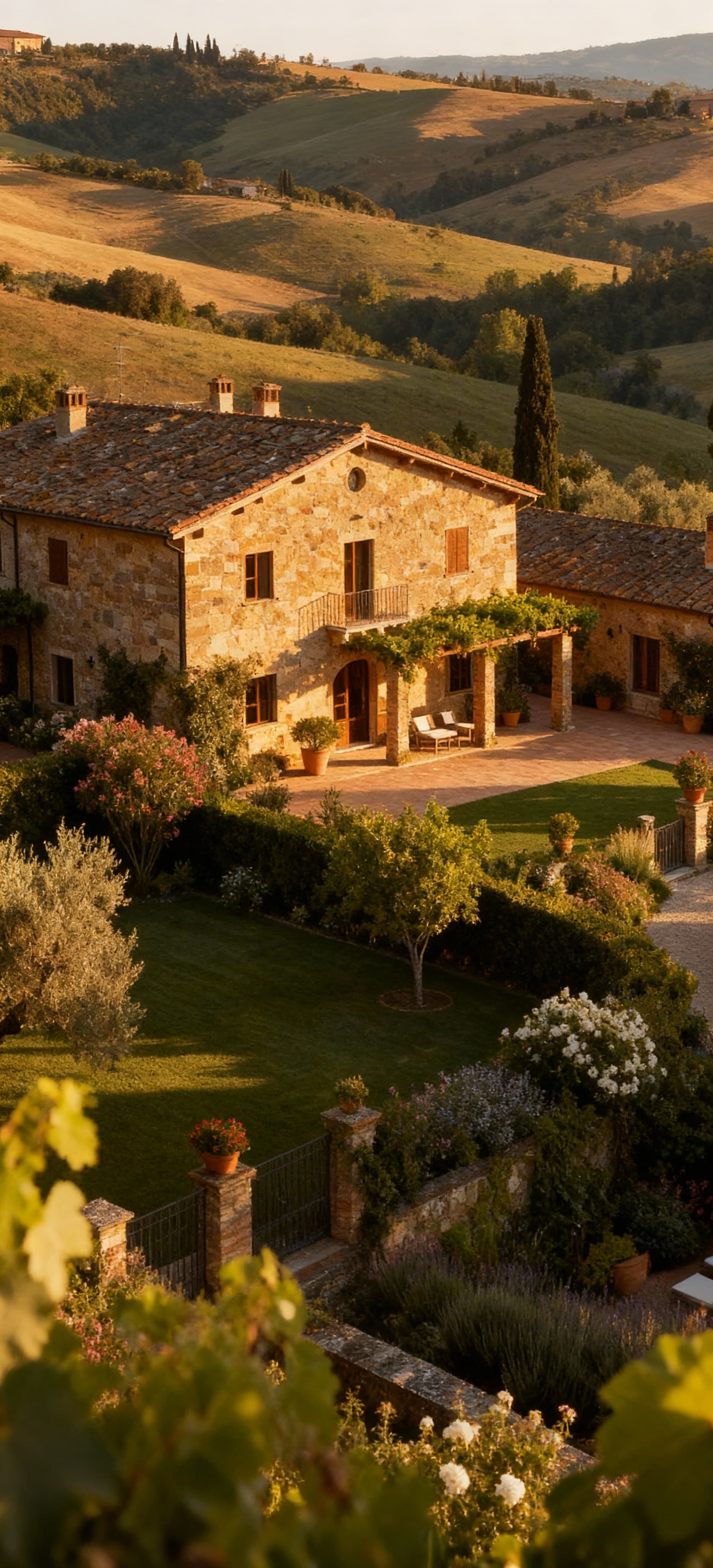 Exclusive Tuscan estates for sale in Florence, surrounded by lush gardens and charming architecture, embody luxury and elegance.
