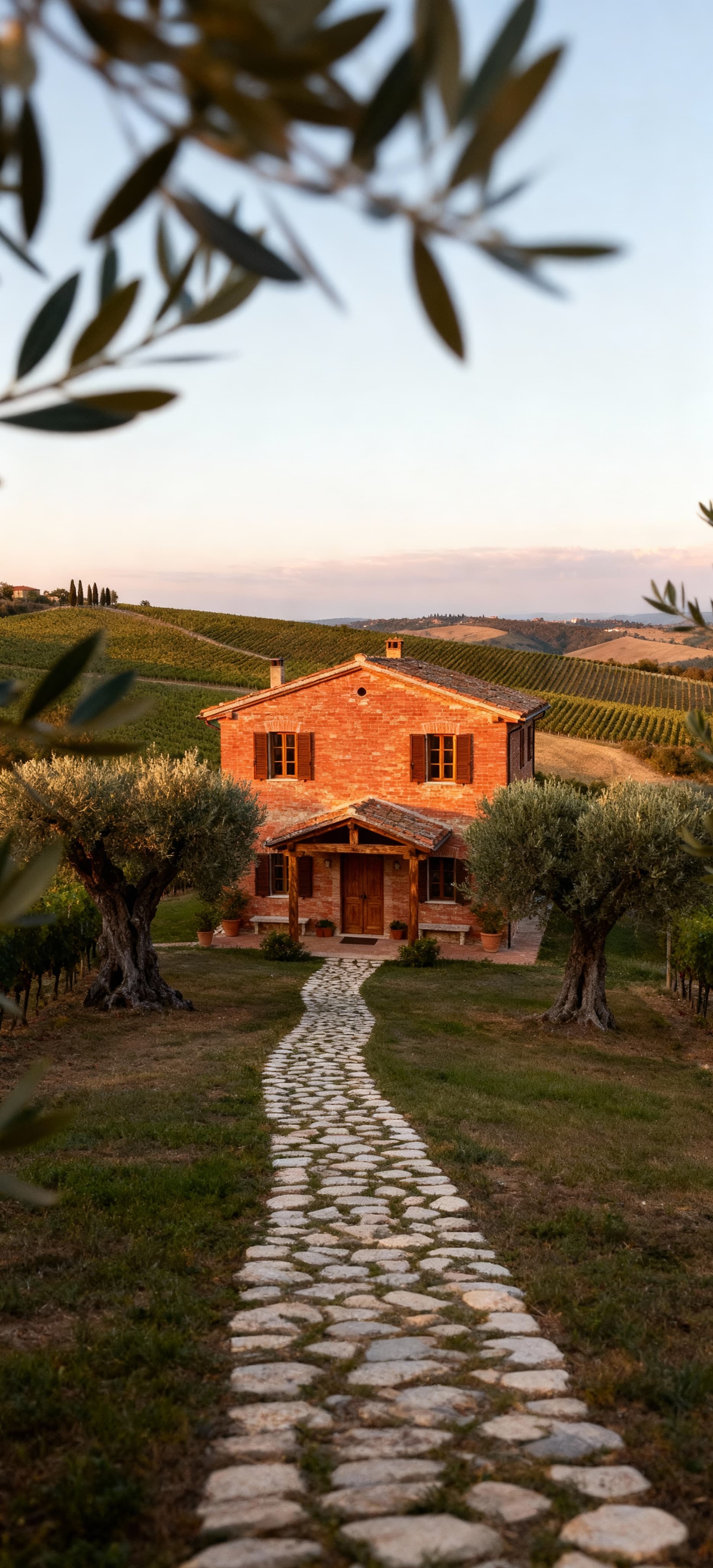 Charming country homes for sale surrounded by lush hills, vineyards, and serene landscapes in a historic area.