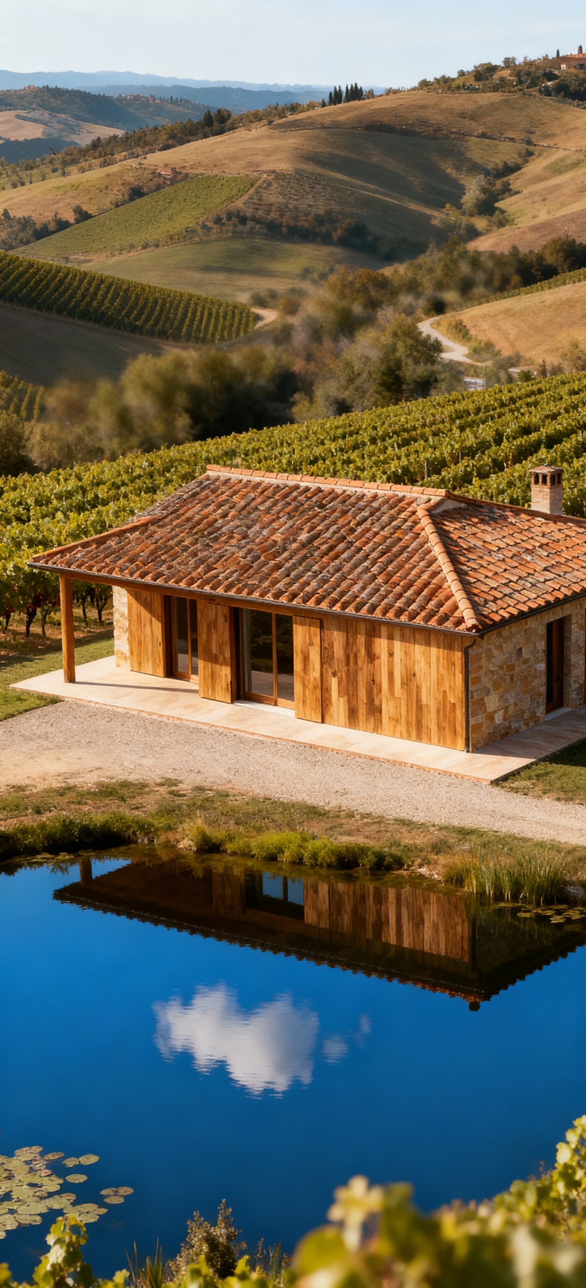 Charming Tuscan farmhouse for sale in the countryside, surrounded by rolling hills, olive groves, and breathtaking vineyards.