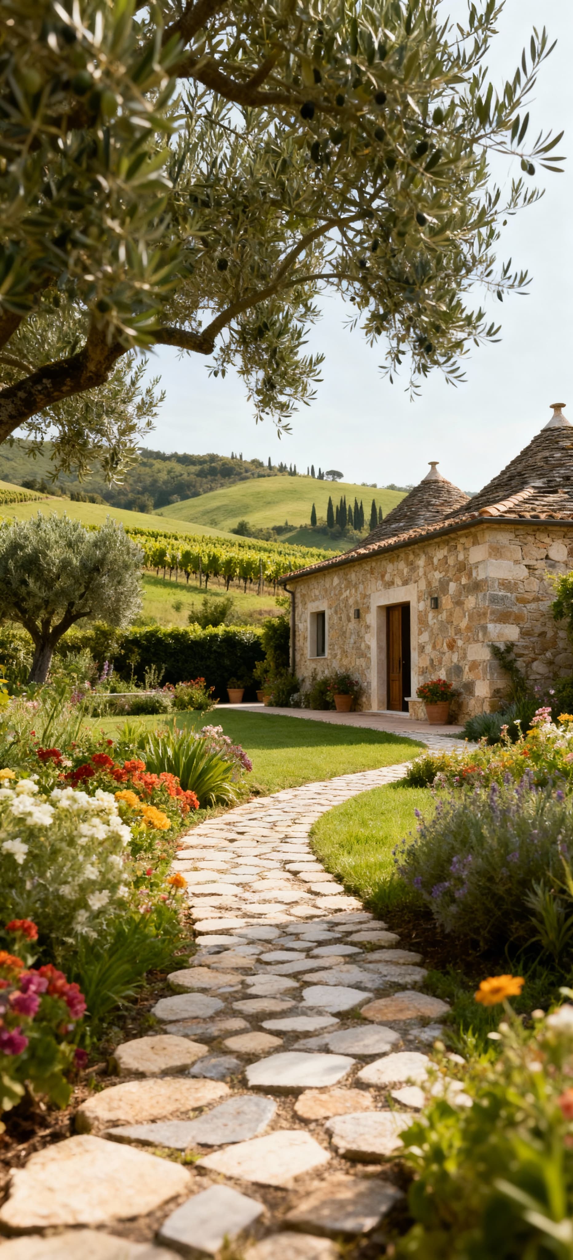 Case indipendenti in vendita a Siena, rustico ristrutturato con vista su colline verdi, vigneti e giardino fiorito.