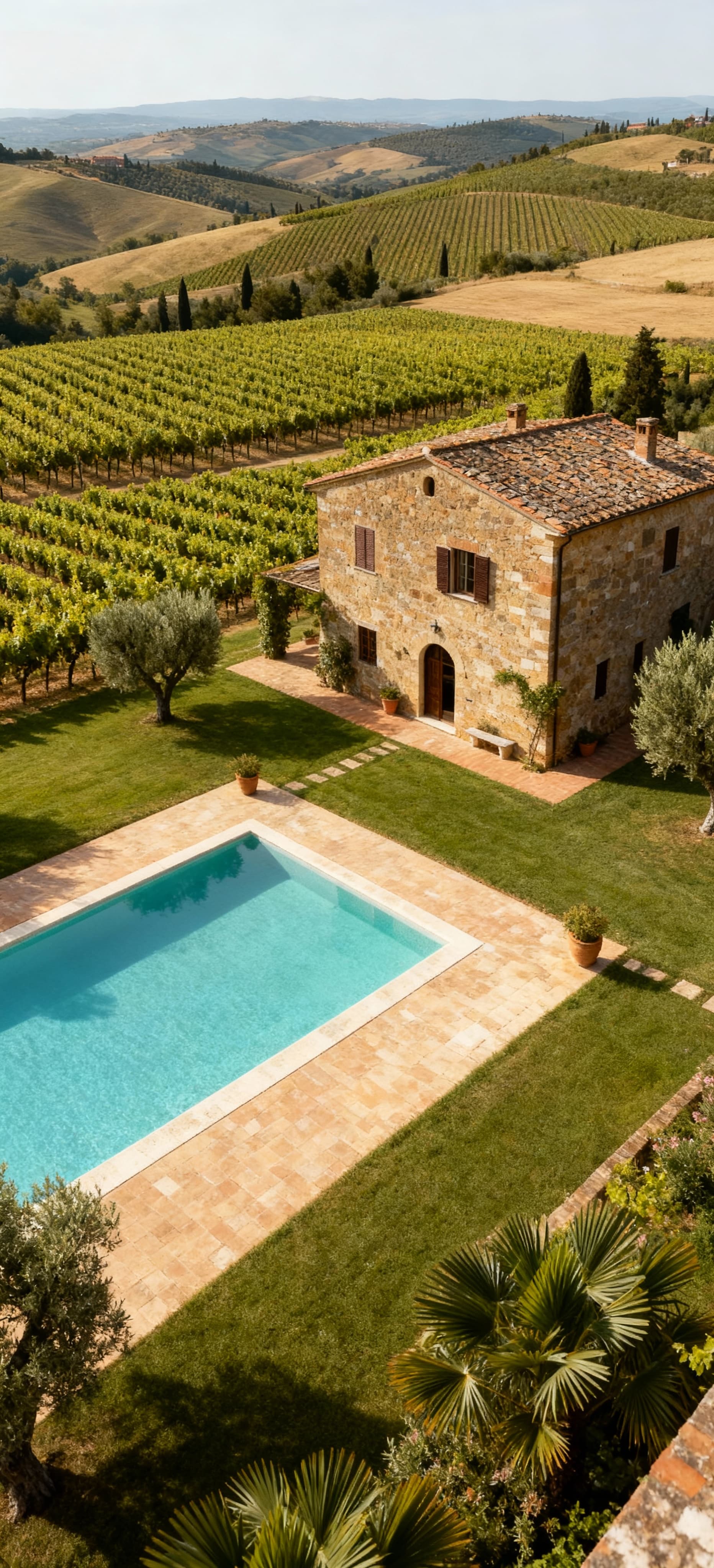 Charming Chianti countryside with vineyards, olive groves, and historic farms for sale, showcasing Tuscany's stunning landscapes.