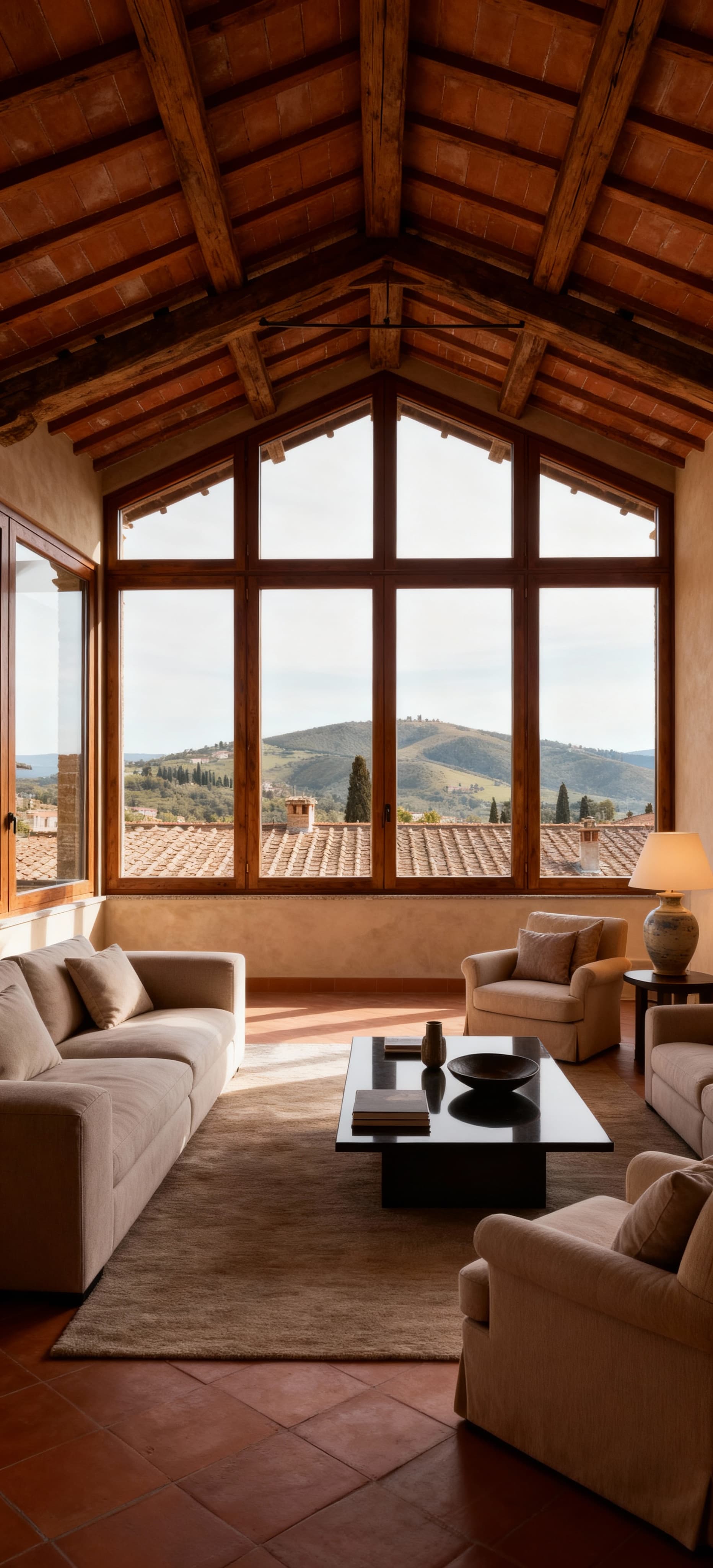 Attico in vendita ad Arezzo, elegante design con ampie finestre e vista sui colli toscani, dettagli storici e moderni.