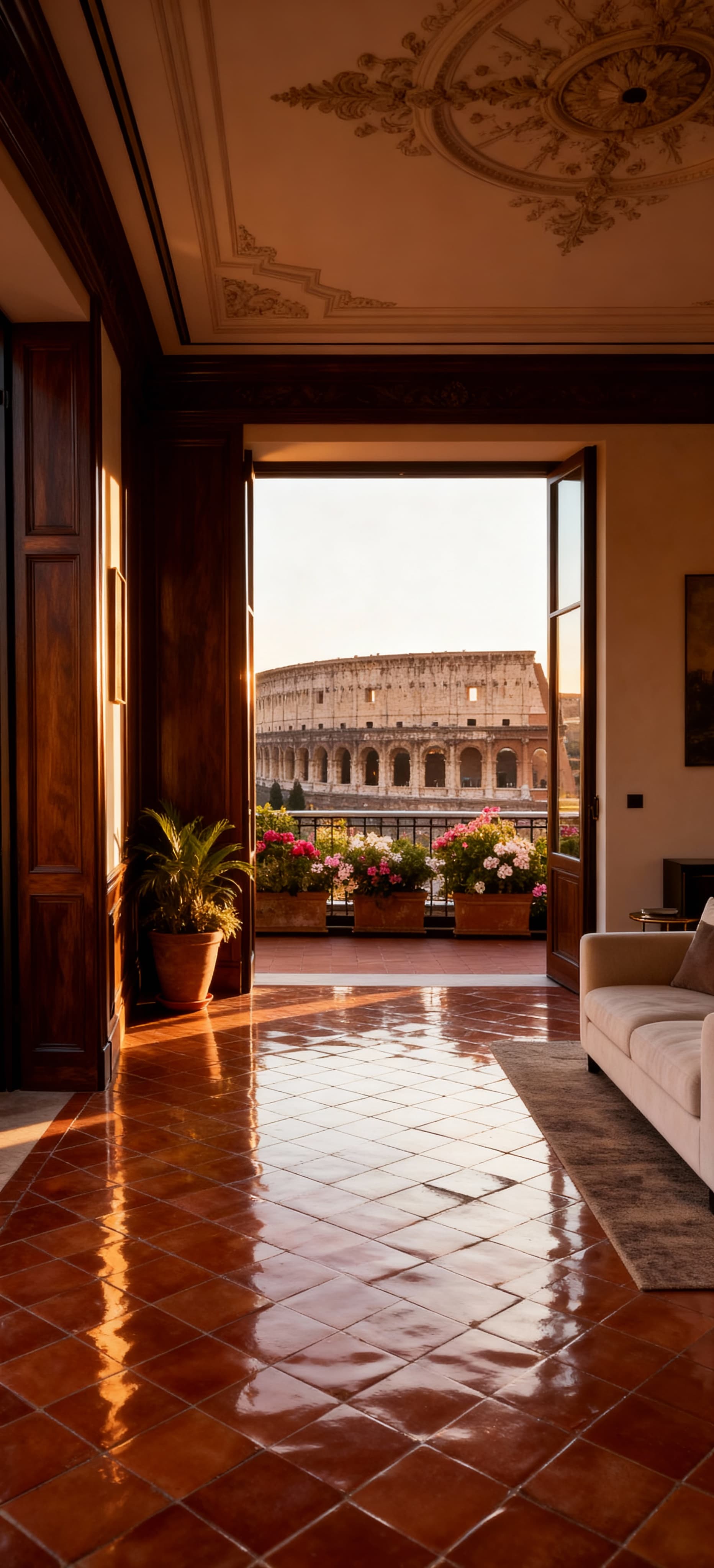Luxury penthouses for sale in Rome with panoramic views of the Colosseum and St. Peter's, blending modern design and historic charm.