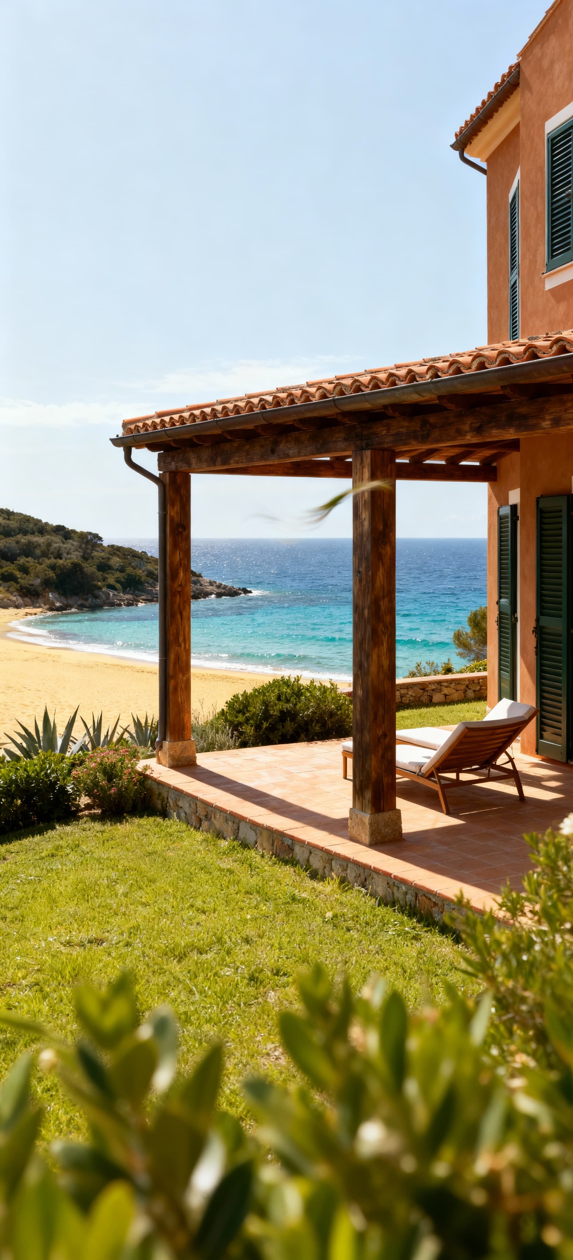 Appartamenti in villa in vendita all'Isola d'Elba, affacciati su spiagge dorate e mare cristallino, realizzati con materiali locali.