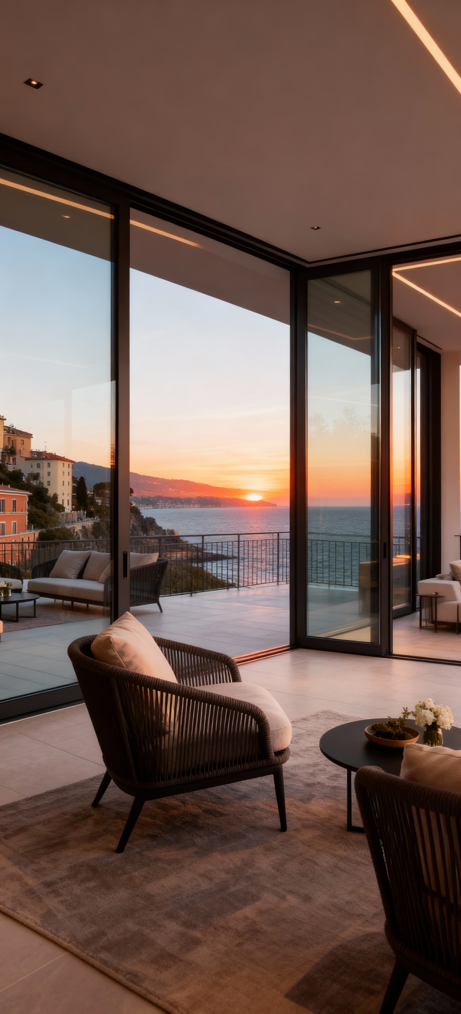 Luxury penthouses for sale in Genoa, seaside area, featuring spacious terraces and stunning views of the Ligurian Sea.