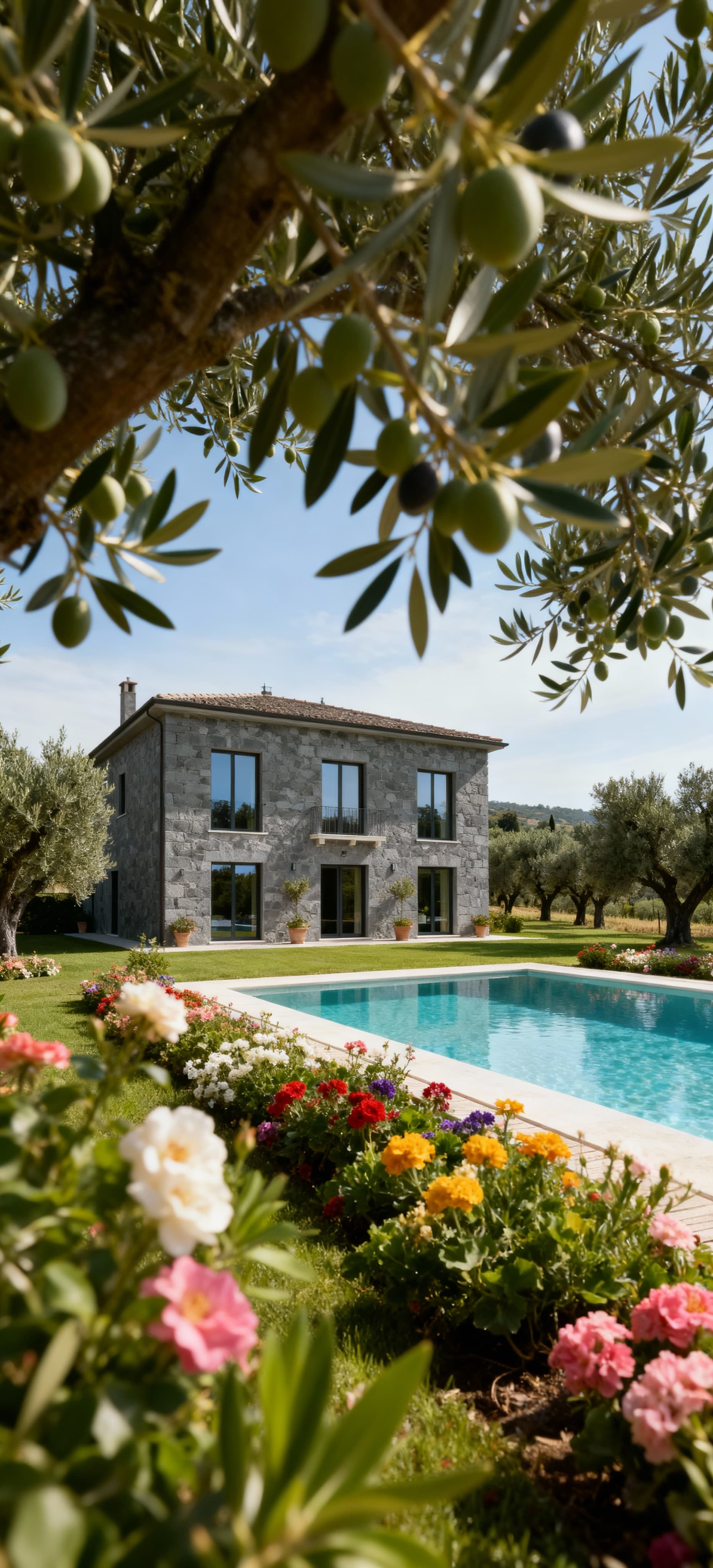 Luxurious villas for sale in Salerno's countryside, surrounded by olive groves and vineyards, featuring spacious interiors and private gardens.