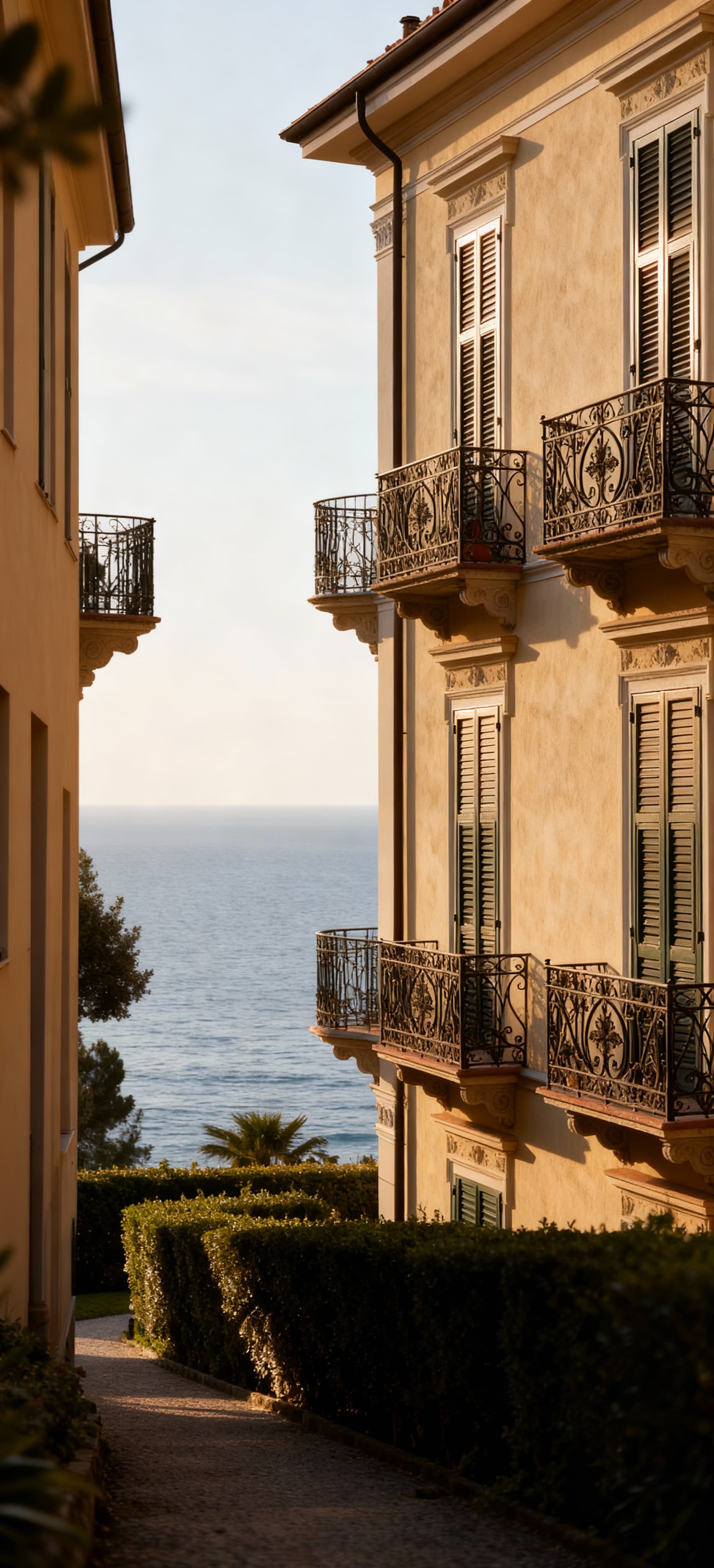 Elegant villa apartments for sale in Genoa's seaside area, featuring scenic views, green spaces, and direct beach access.