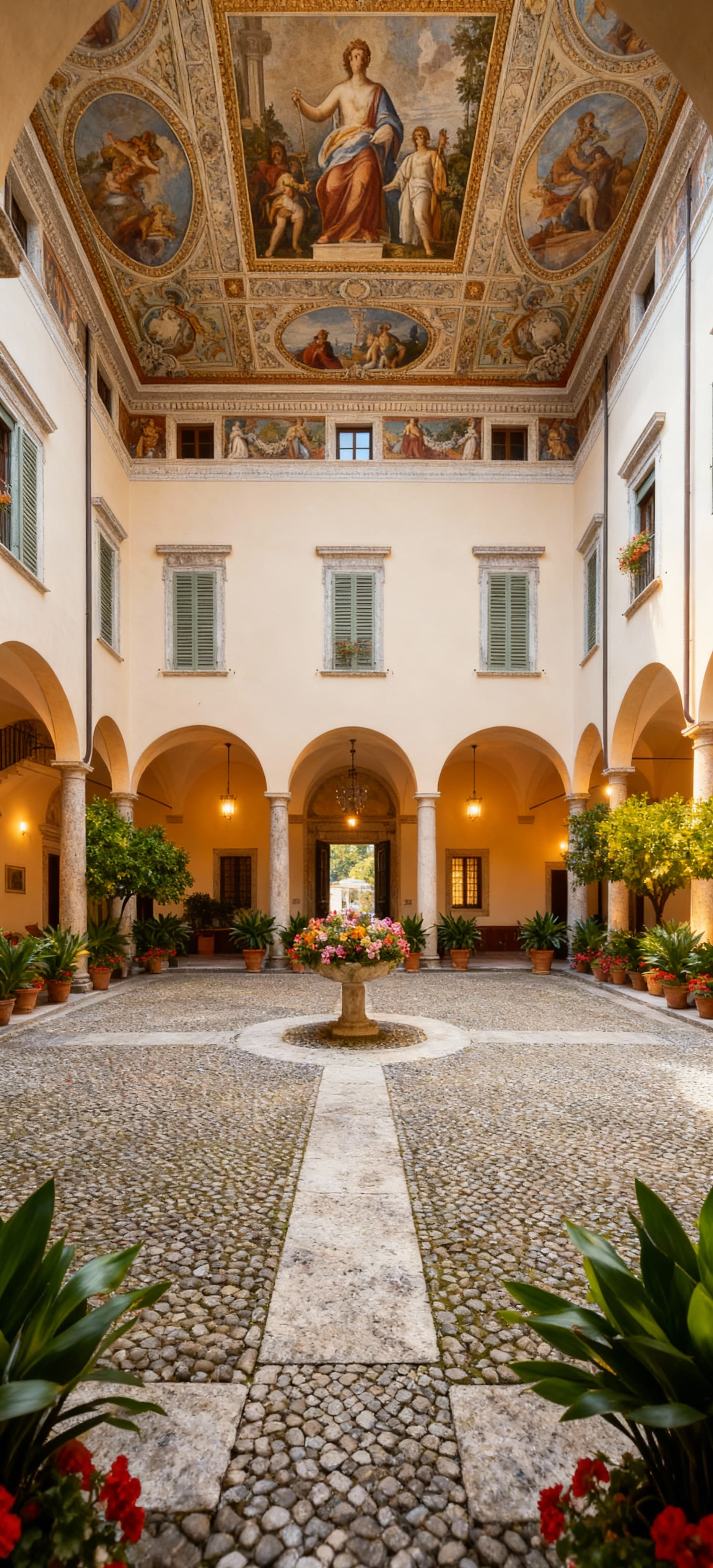 Elegant historic palaces for sale at Lake Garda, featuring spacious interiors and charming courtyards in a prestigious location.