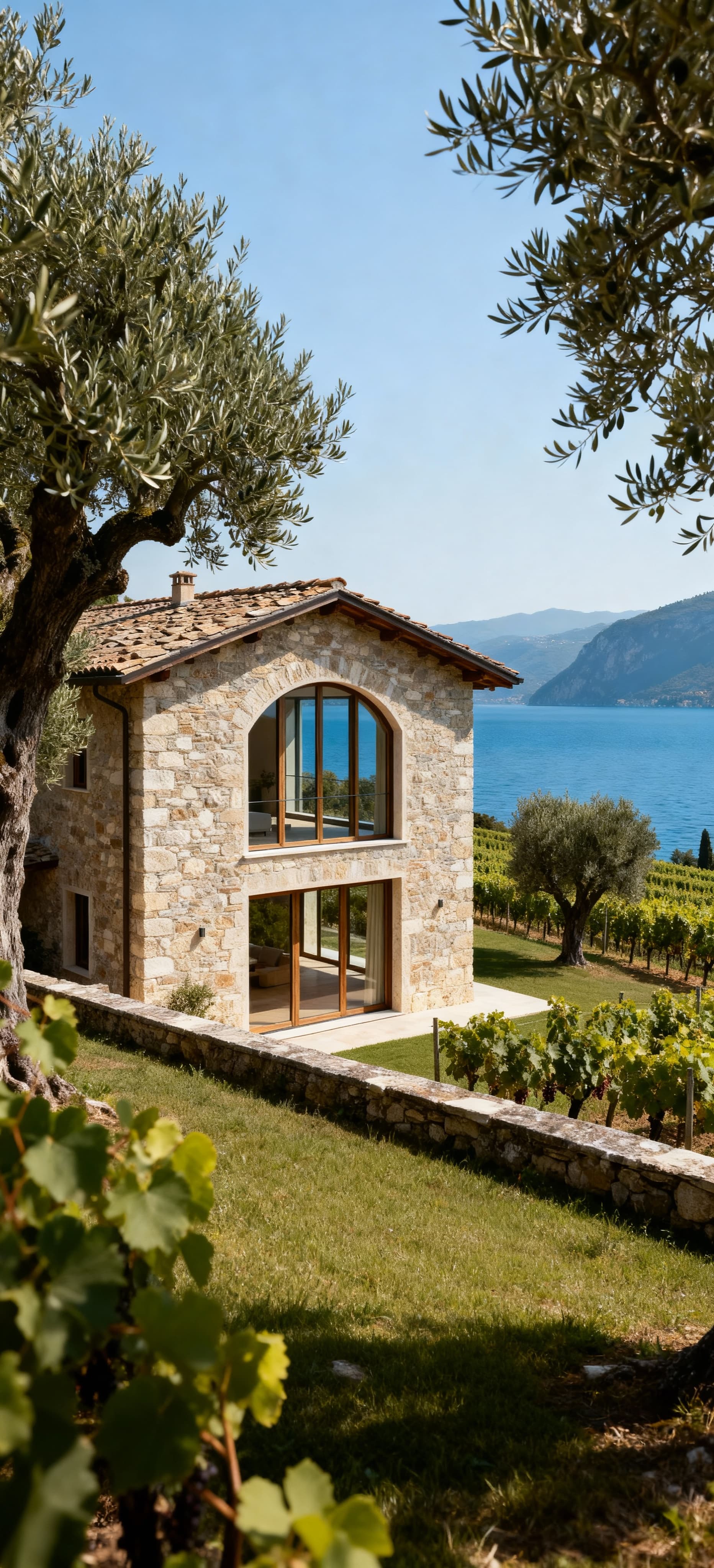 Rustic homes for sale at Lake Garda, surrounded by olive groves and vineyards, blending historic charm with modern living.