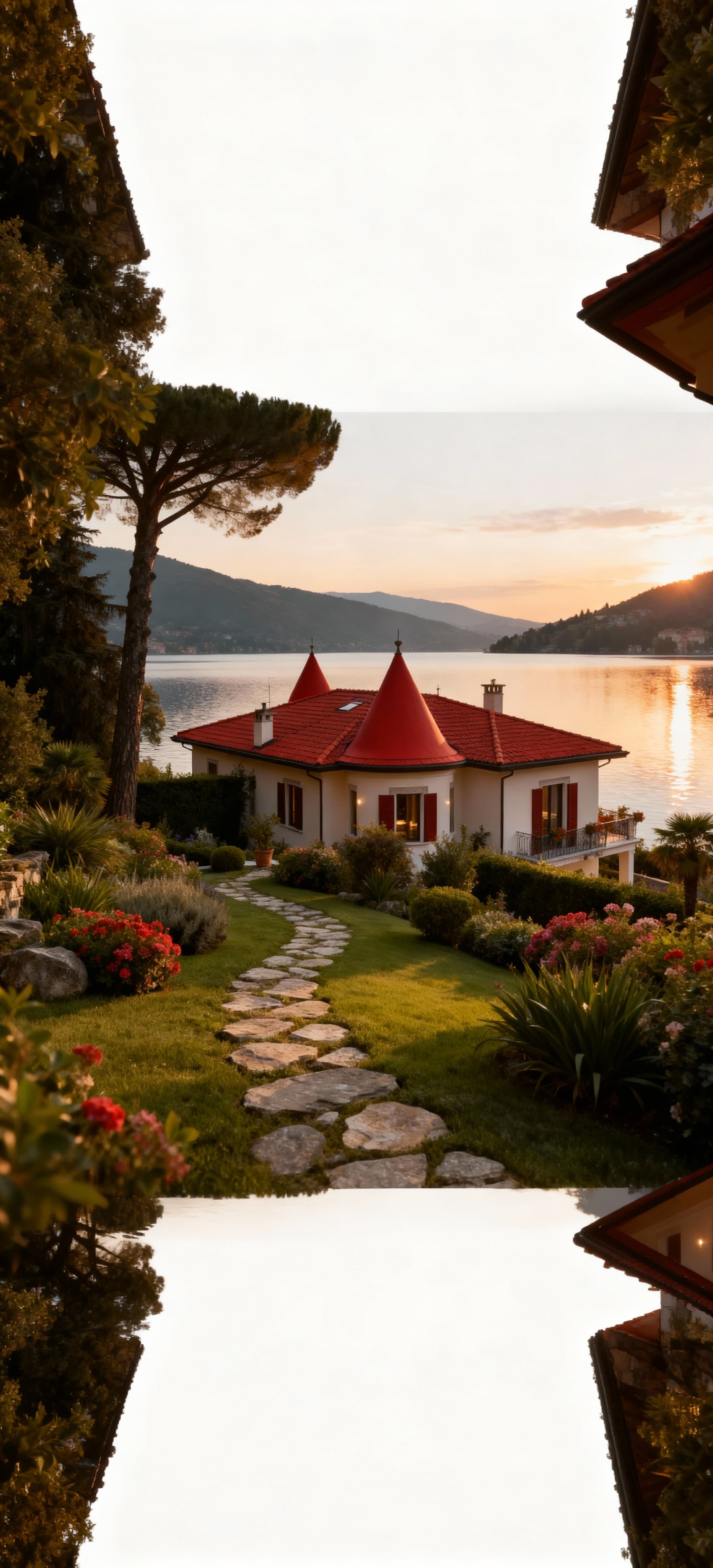Villa in vendita a Monza e Brianza, affacciata sul lago di Varese, immersa nella natura con giardino fiorito e riflessi magici.